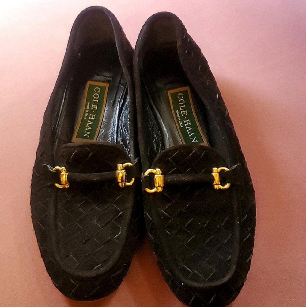 Cole Haan Black Loafers with Gold Accents